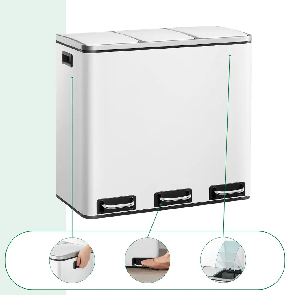 Coș de reciclare SORT 54L (3x18L) + saci de gunoi, alb Jurhan