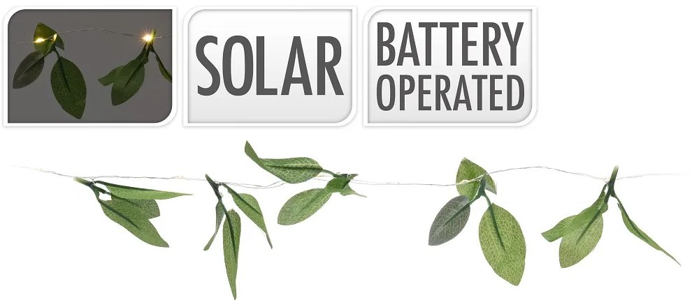 GHIRLANDA DECORATIVA FRUNZE 30 CM, 20 LED-URI ALBE, INTERIOR/EXTERIOR, 2XAA BATERII (NU SUNT INCLUSE), VERDE