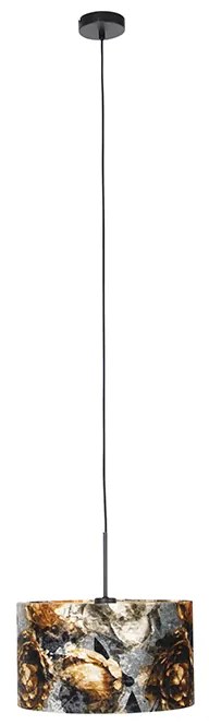 Lampă modernă suspendată neagră cu abajur floral 35 cm - Combi