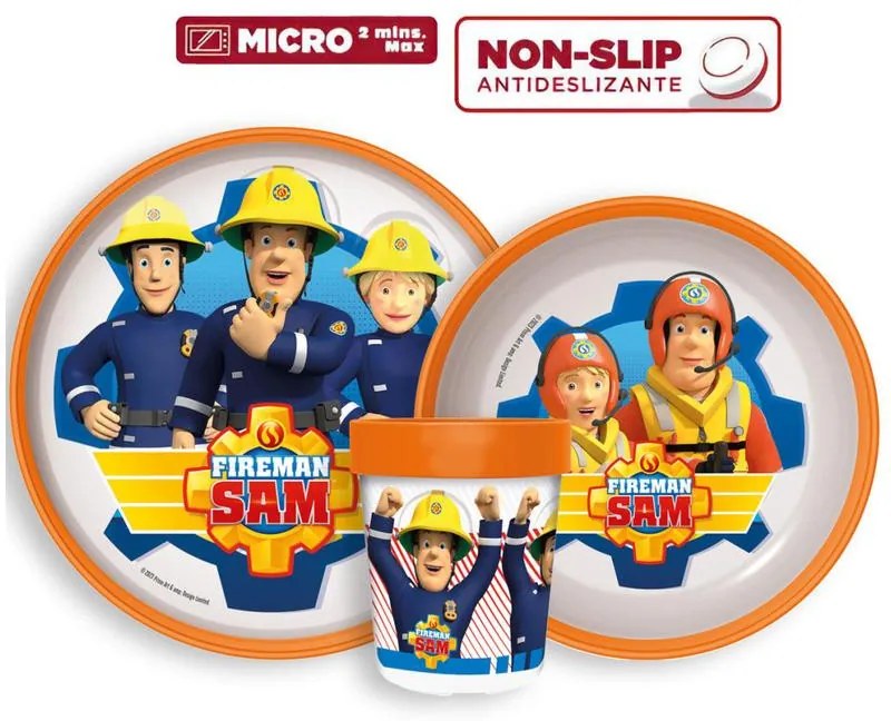 Pompierul Sam set de masă antiderapant, set din plastic micro