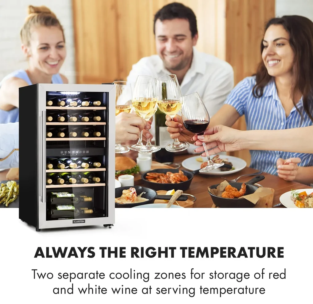 Vinamour 29D, răcitor de vinuri, 2 zone, 80 l, 29 sticle, 5 - 22 °C, control tactil