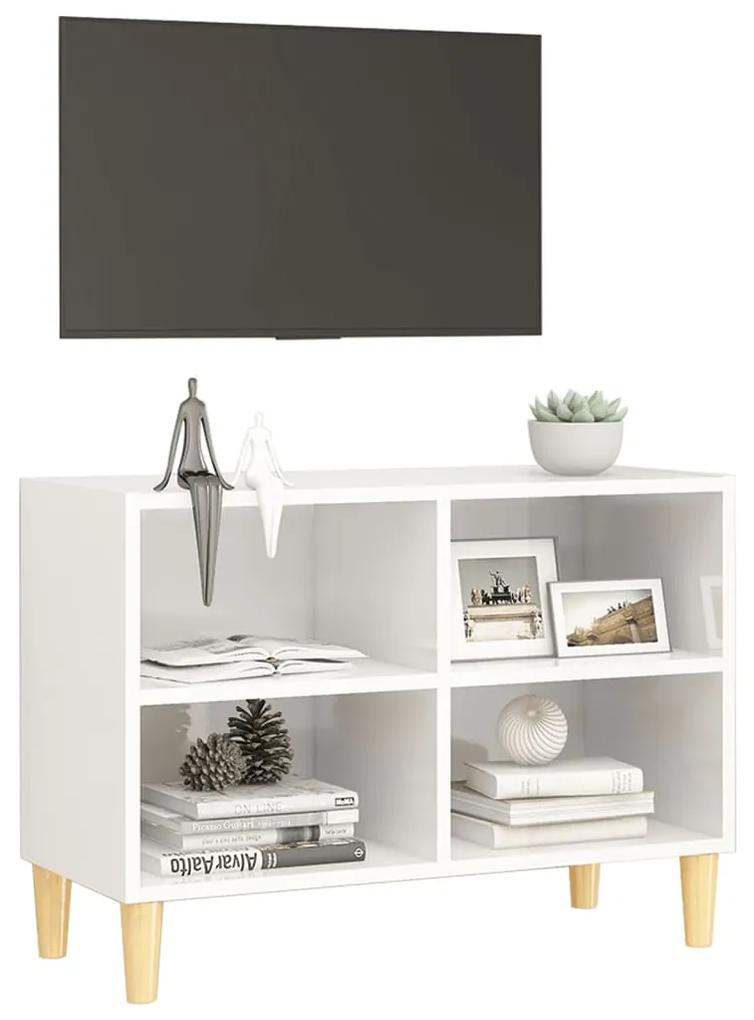 Comoda TV, picioare lemn masiv, alb extralucios, 69,5x30x50 cm 1, Alb foarte lucios, 69.5 x 30 x 50 cm