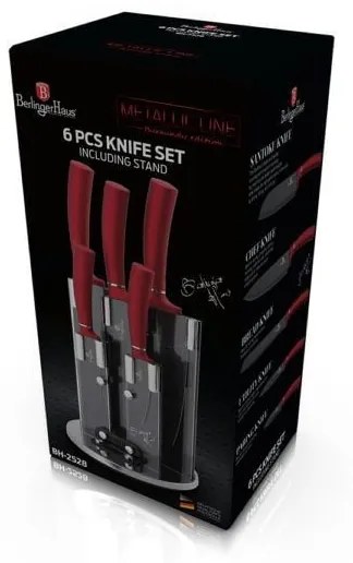 Set de cutite cu suport 6 piese,Burgundy Metalic Line Berlinger Haus BH 2528