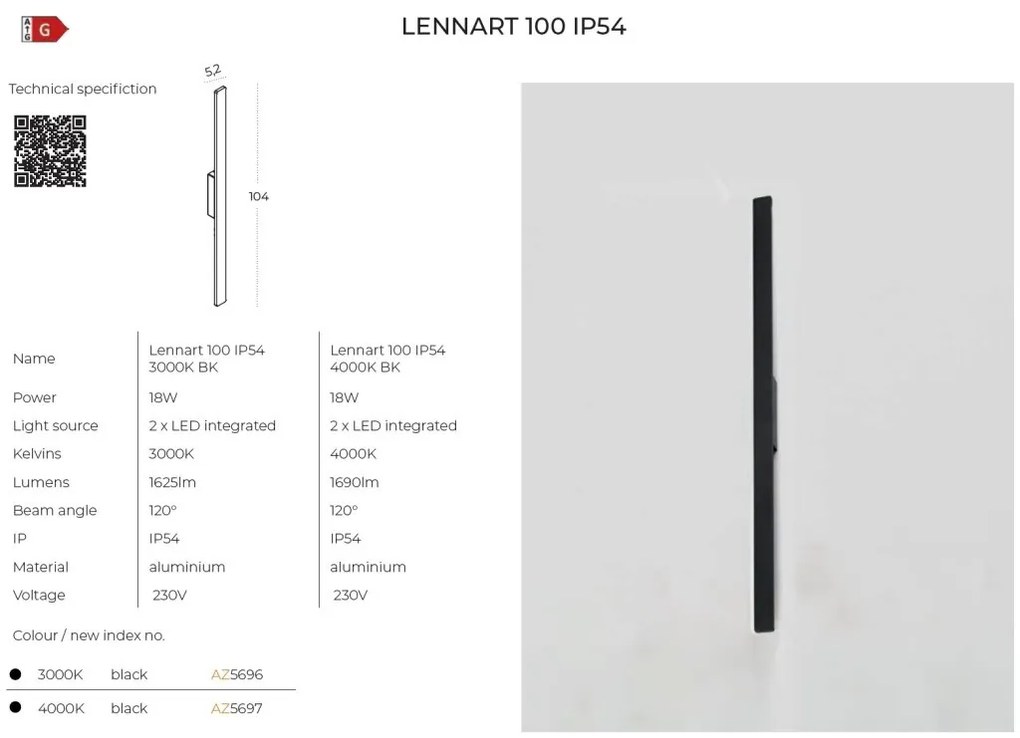 Aplica LED de exterior IP54 LENNART 3000K
