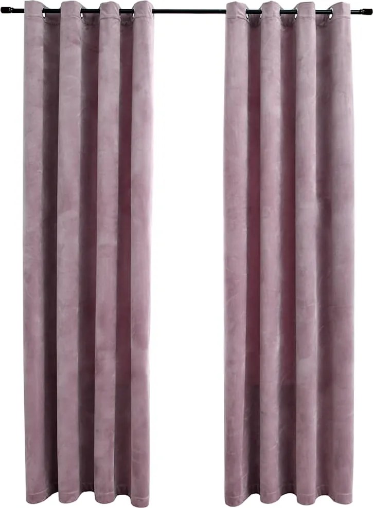vidaXL Draperii opace cu inele, 2 buc., roz antic, 140x245 cm, catifea