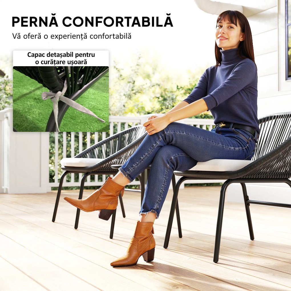 Outsunny Set Bistro pentru Terasa din 3 Piese, Set cu Perne Moi pentru Sezut, Set de Mobilier din Rachita, Negru | Aosom Romania