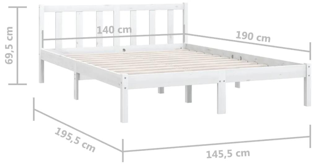 Cadru de pat, alb, 140x190 cm, lemn de pin masiv Alb, 140 x 190 cm