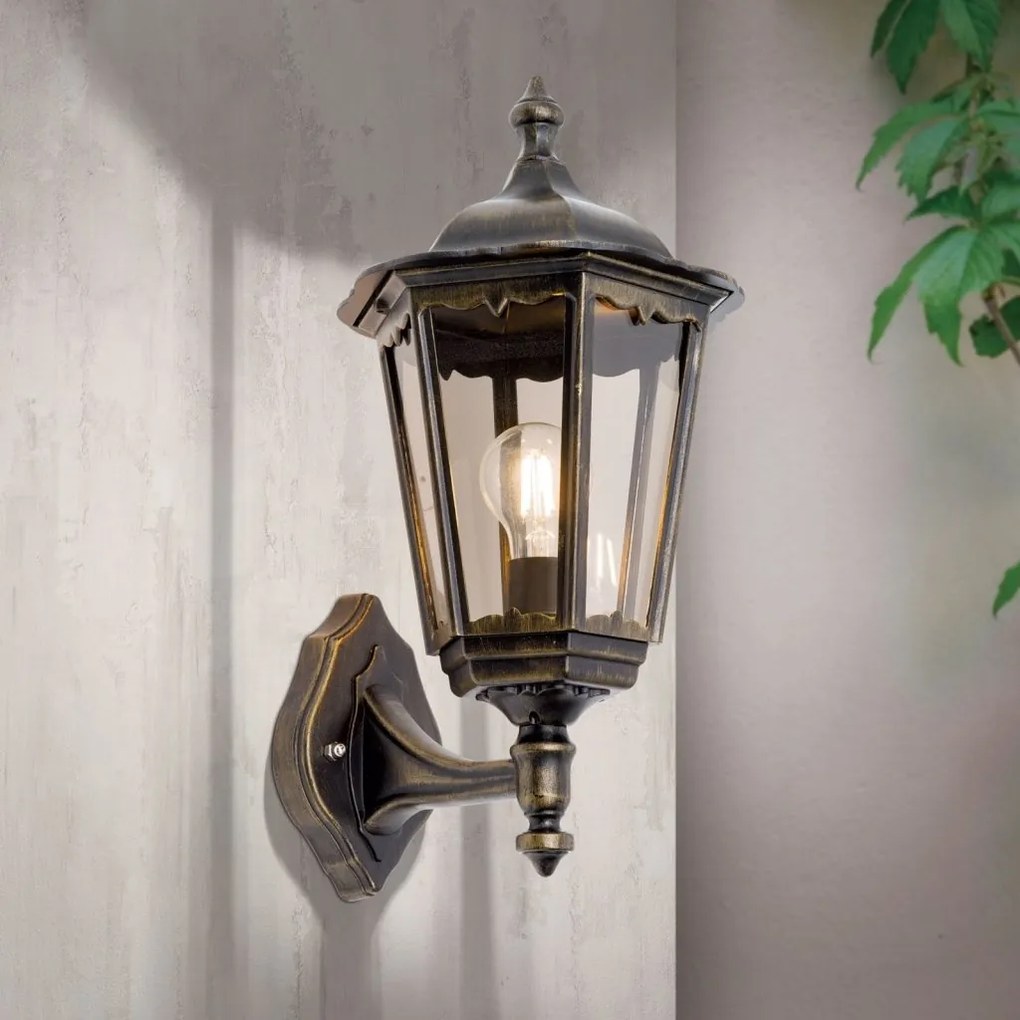 Aplica de perete exterior stil clasic IP43 Puchberg AL 11K/82570 schwarz-gold/rauch OR