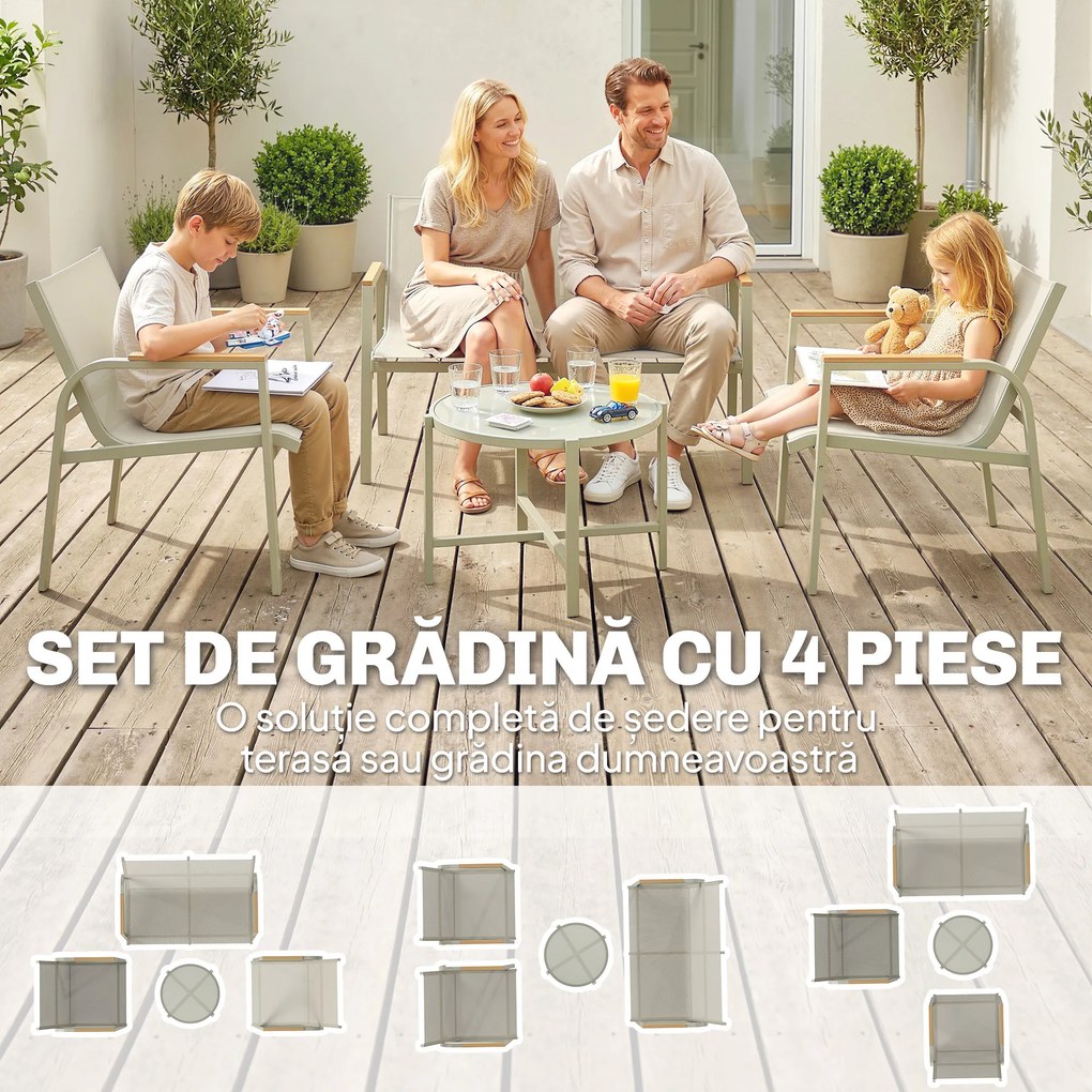 Outsunny Set Canapea de Exterior cu 2 Fotolii, Verde | Aosom Romania