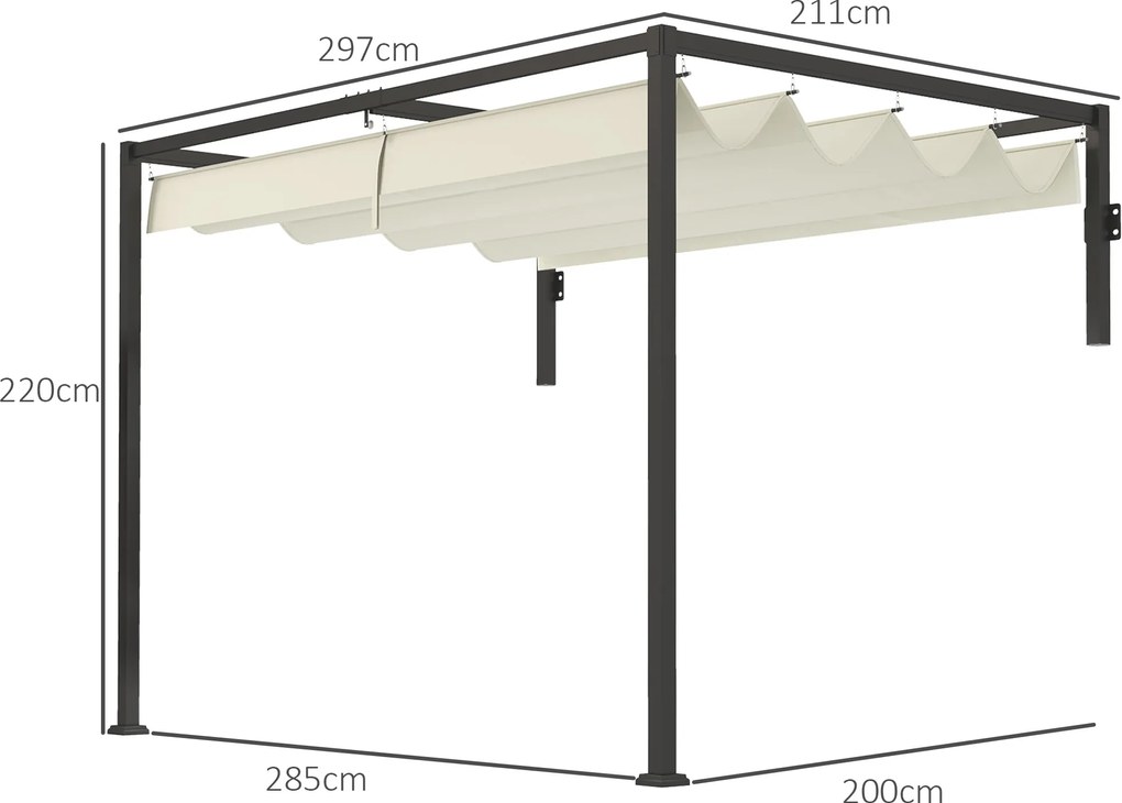 Outsunny Pergolă 3 x 4m Montată pe Perete, Pergolă Metalică cu Acoperiș Retractabil pentru Grătar, Grădină, Terasă, Deck | Aosom Romania