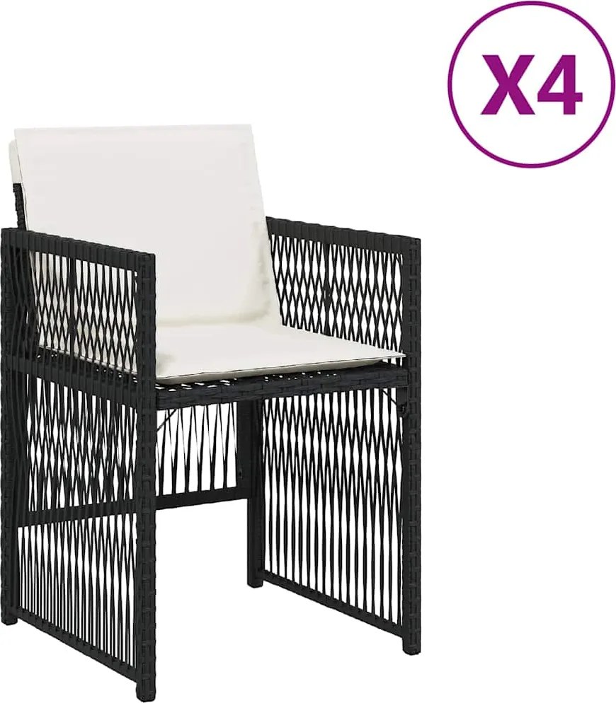 vidaXL Scaune de grădină cu perne, 4 buc., negru, poliratan