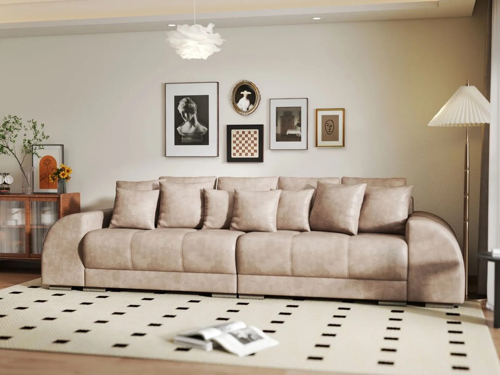 Canapea extensibilă dumonde cu 2 lăzi de depozitare si sezut confortabil din spuma high-density, Verona Tobago Beige 310x100 cm
