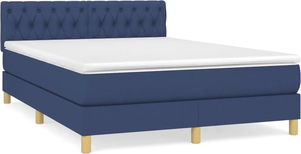 vidaXL Pat box spring cu saltea, albastru, 140x200 cm, textil