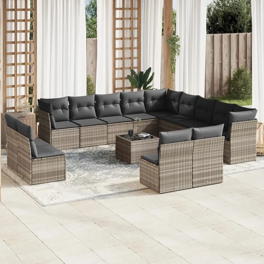 vidaXL Set mobilier de grădină cu perne,14 piesegri deschis, poliratan