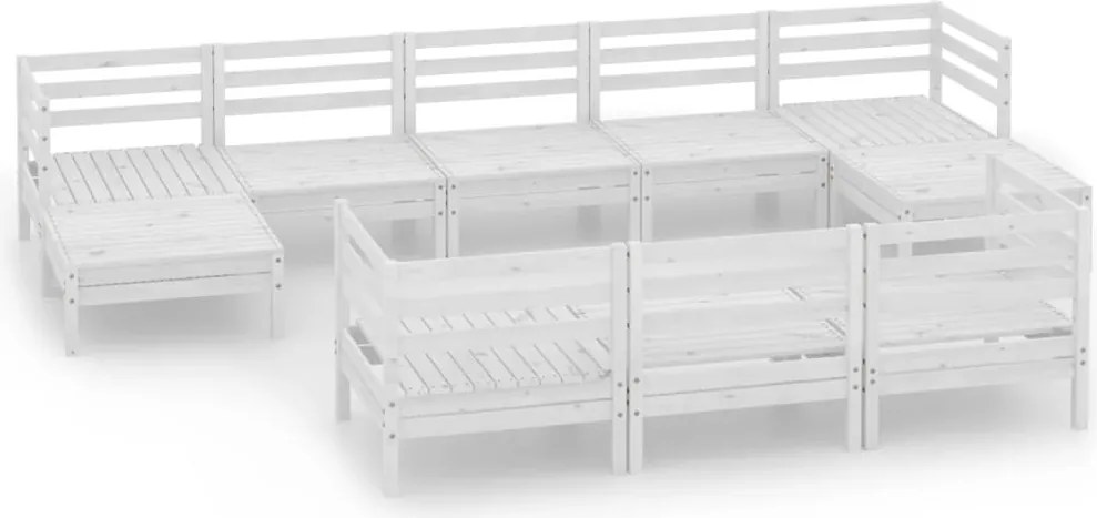 vidaXL Set mobilier relaxare grădină, 10 piese, alb, lemn masiv de pin