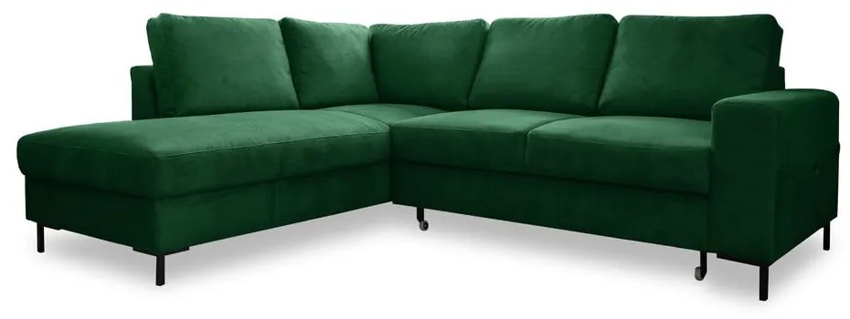 Colțar verde închis extensibil cu tapițerie din catifea reiată (cu colț pe partea stângă ) Lofty Lilly – Miuform