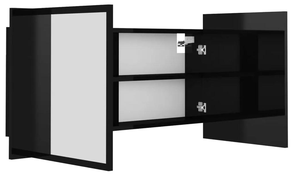 Dulap de baie cu oglinda si LED, negru extralucios, 90x12x45 cm negru foarte lucios