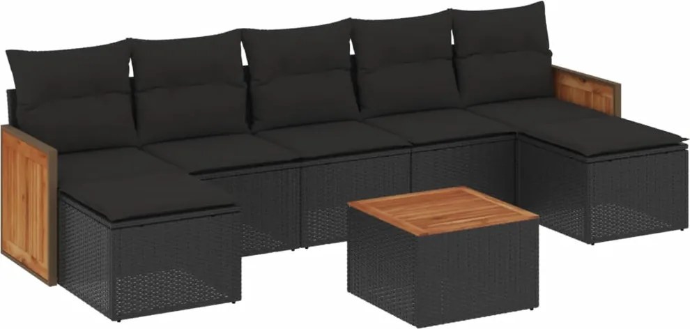 vidaXL Set mobilier de grădină cu perne, 8 piese, negru, poliratan