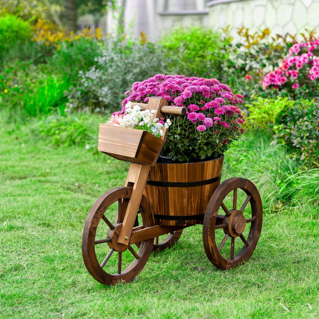 Outsunny Suport de flori triciclu, raft pentru ghivece de flori, jardiniere dim. 52L x 31l x 45H cm, Lemn de brad | Aosom Romania