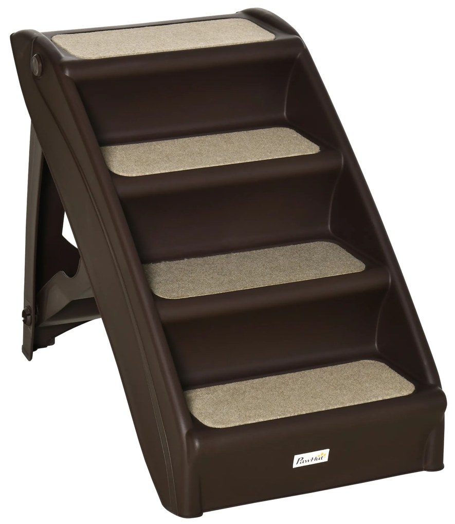 PawHut Scară Pliabilă pentru Câini cu 4 Trepte Antiderapante, Scară din PP pentru Animale de Companie, 62x38x49,5 cm, Maro | Aosom Romania