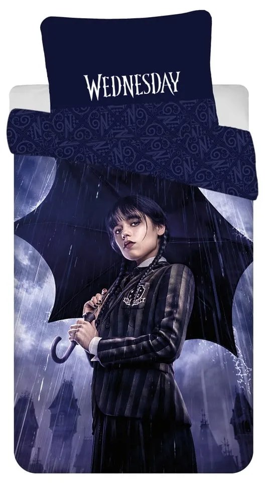 Lenjerie de pat pentru copii albastru-închis din bumbac pentru pat de o persoană 140x200 cm Wednesday "Rain" – Jerry Fabrics