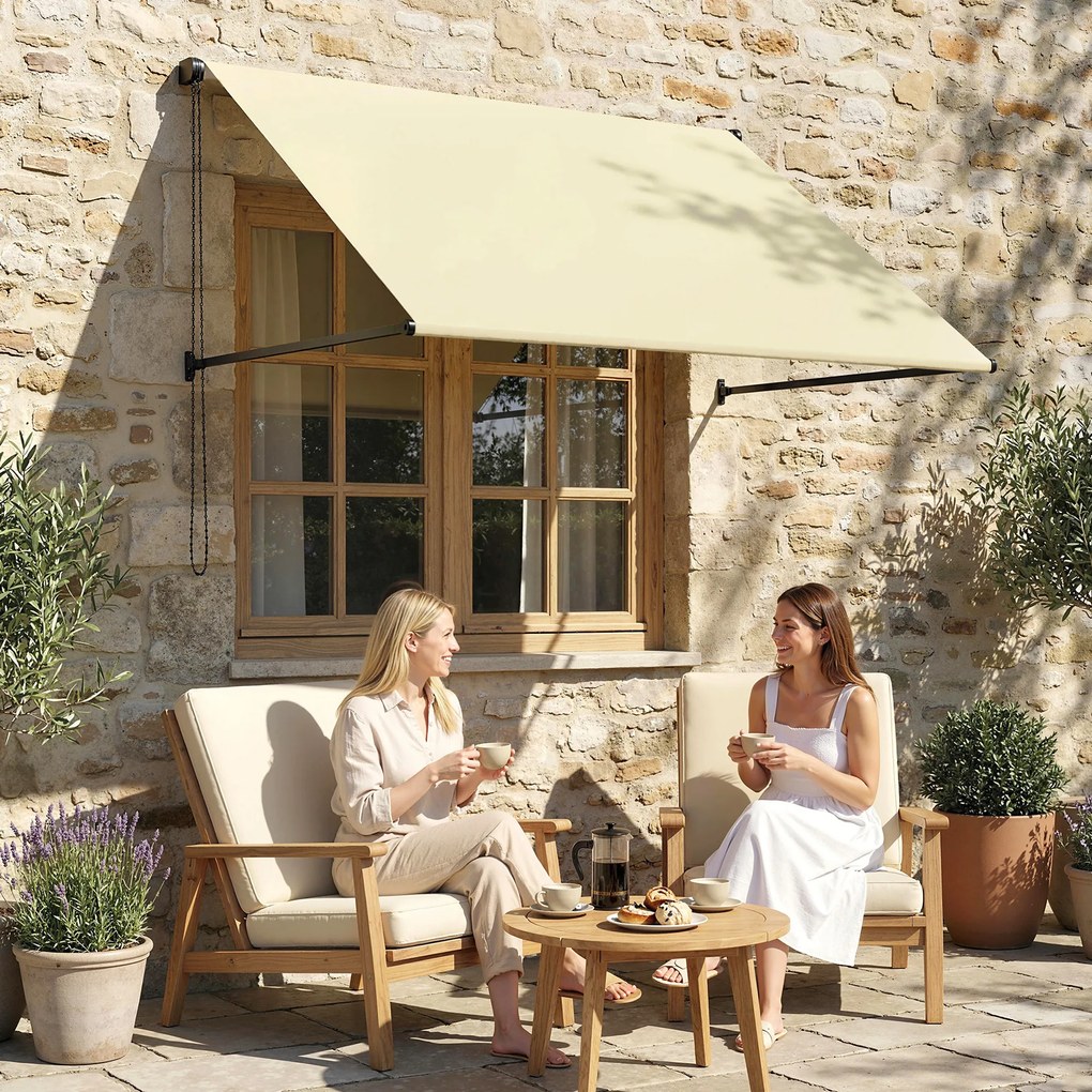 Outsunny Copertină retractabilă manuală înclinare reglabilă 150 x 116 cm protecție UV aluminiu poliester crem | Aosom Romania