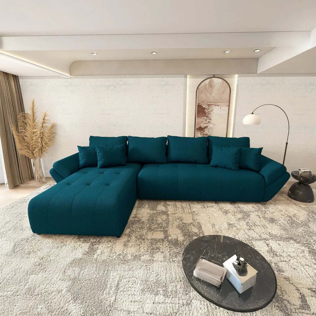 Colțar extensibil dumonde cu ladă de depozitare si sezut confortabil din spuma high-density, Berlin XL Enjoy Petrol 350x185 cm