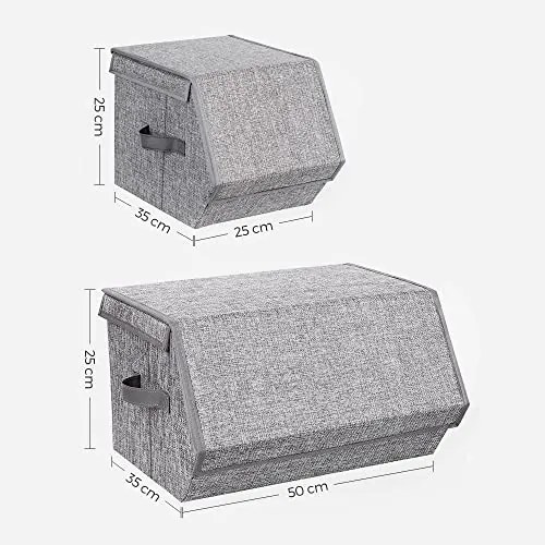 Set 3 cutii depozitare cu capac, textil / metal, gri, Songmics