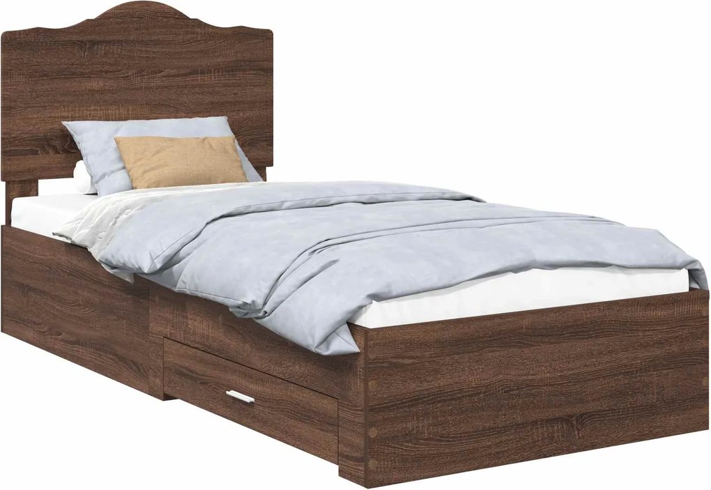 vidaXL Cadru de pat cu sertar Stejar închis 70 x 190 cm Lemn compozit