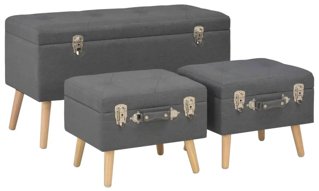 vidaXL Taburete cu depozitare, 3 buc., gri închis, material textil