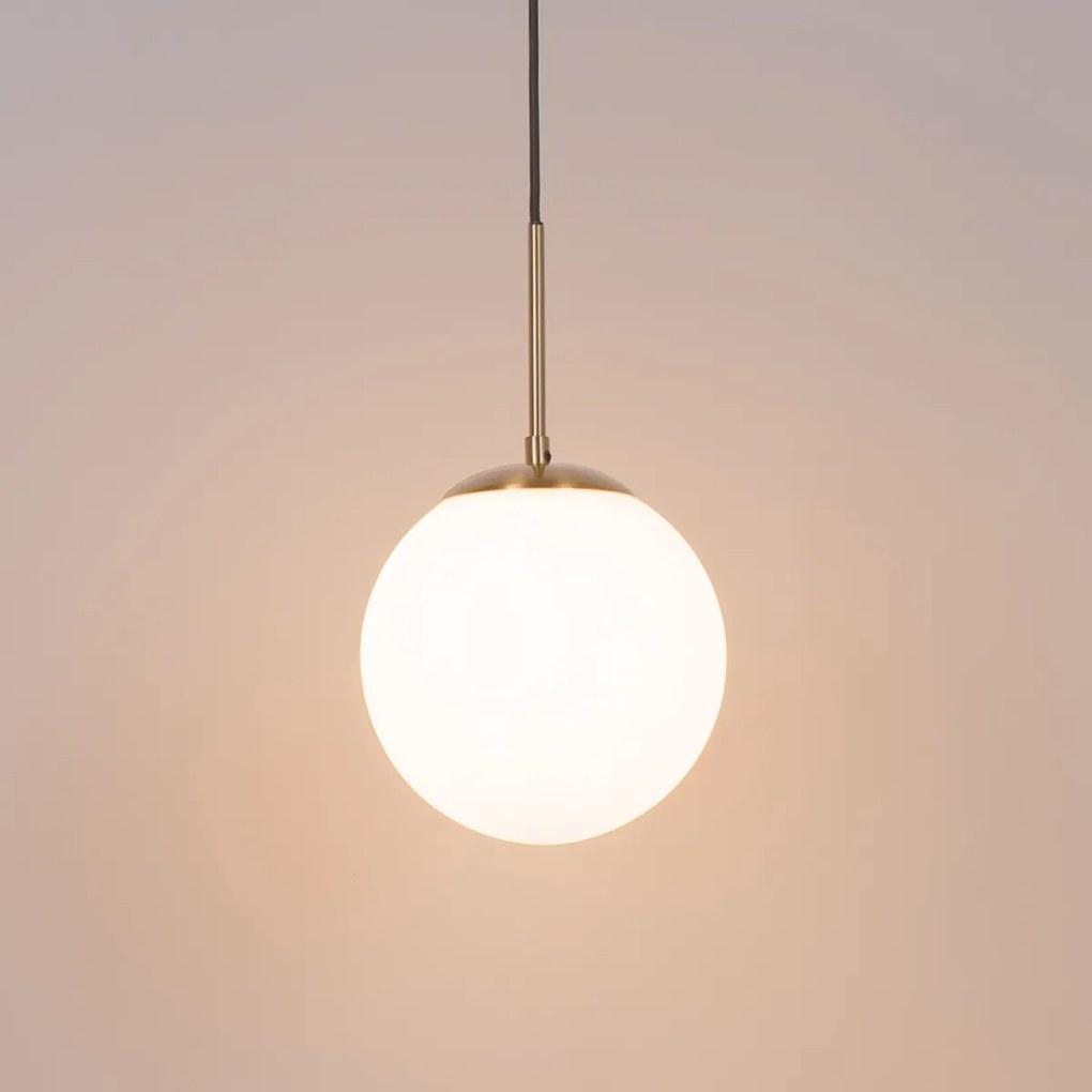 Lampă suspendată Art Deco aurie cu sticlă opală, inclusiv adaptor negru pentru șină monofazată - Iconic Flore