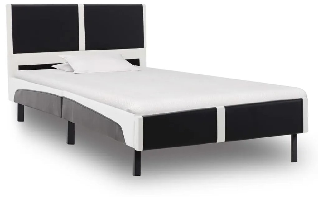277530 vidaXL Pat cu saltea, negru și alb, 90 x 200 cm, piele ecologică