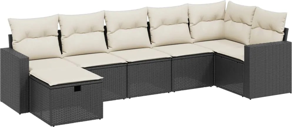 vidaXL Set canapele de grădină cu perne, 7 piese, negru, poliratan
