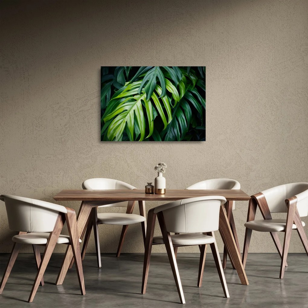 Tablou pe sticlă - Frunze tropicale (70x50 cm)