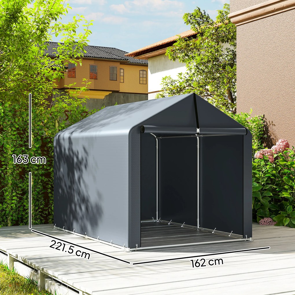 Outsunny Garaj Motociclete pentru Exterior 1,6x2,2m, Tenta Garaj cu Acoperire Impermeabilă, Ușă cu Fermoar, pentru Biciclete și Unelte din Oțel Zincat, Gri | Aosom Romania