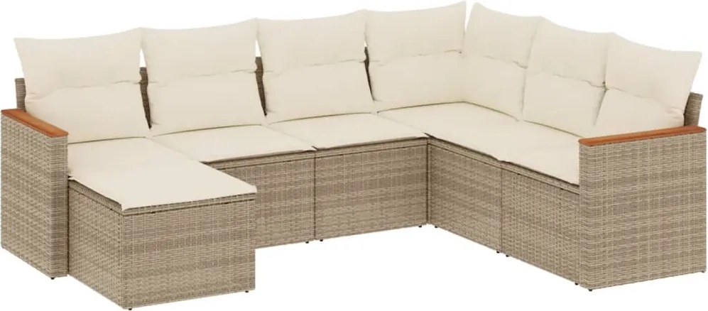 vidaXL Set canapele de grădină, 7 piese, cu perne, bej, poliratan
