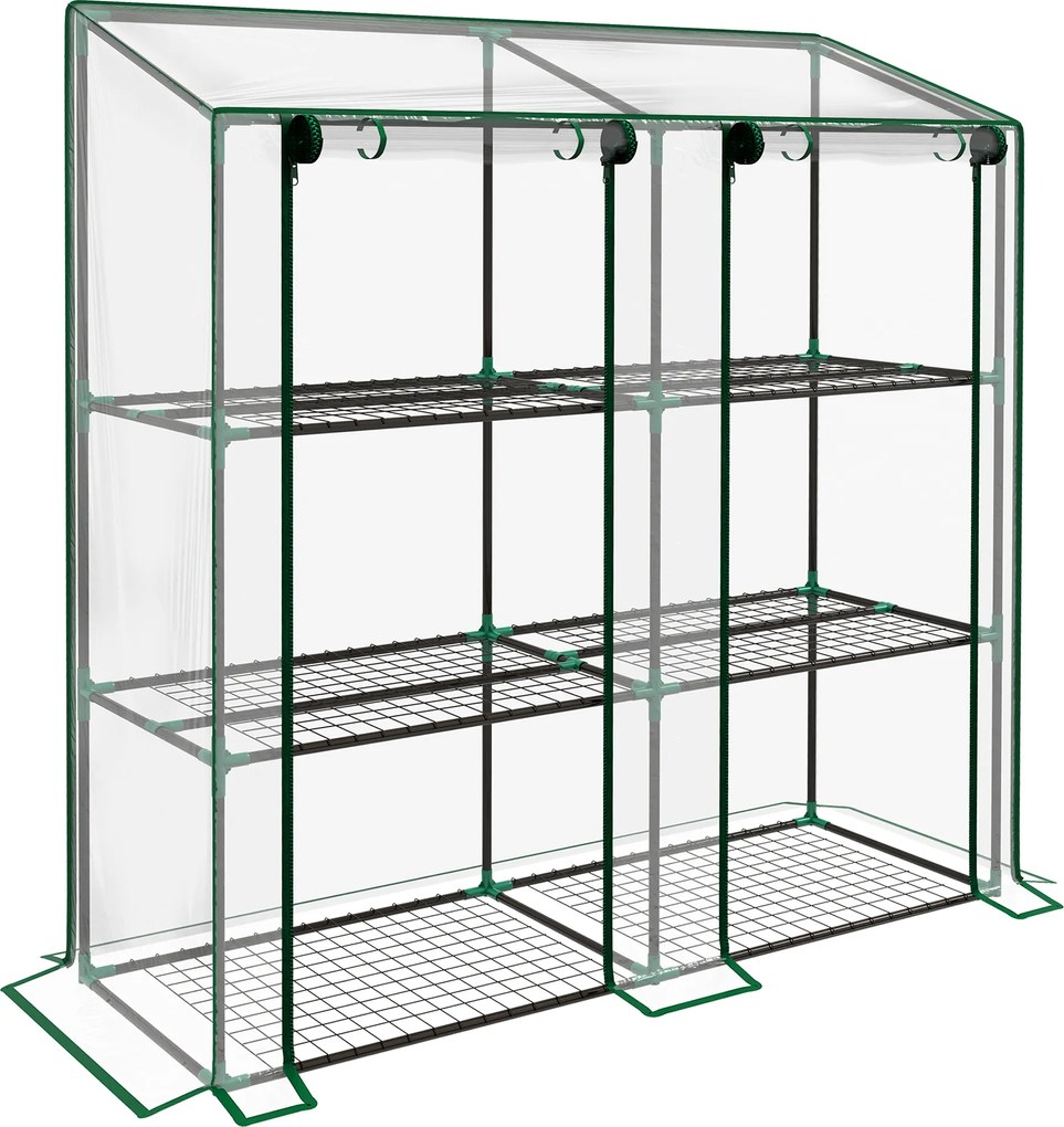 Outsunny Seră de Grădină cu Copertină din PE, Seră cu Acoperiș Înclinat, 2 Uși Rulante și 6 Rafturi, 143x46x151cm, Verde | Aosom Romania