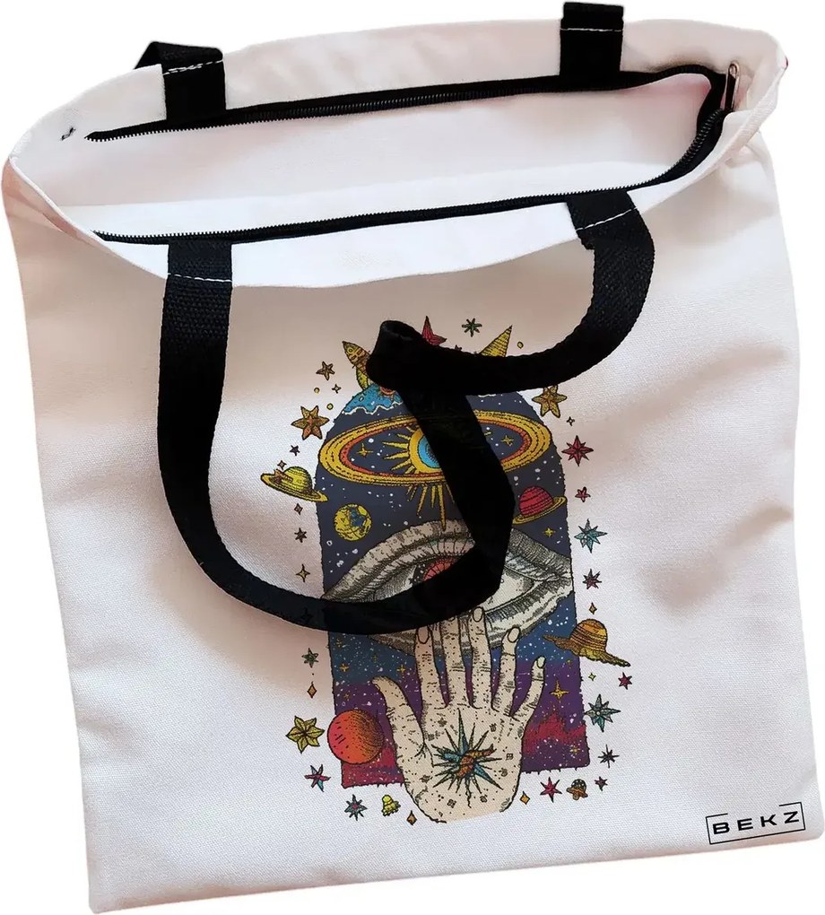 Sacosa de Panza pentru Cumparaturi, Geanta Tote, Energy Mood 4, Cu fermoar, 38x34.5 cm, Alba, BEKZ®