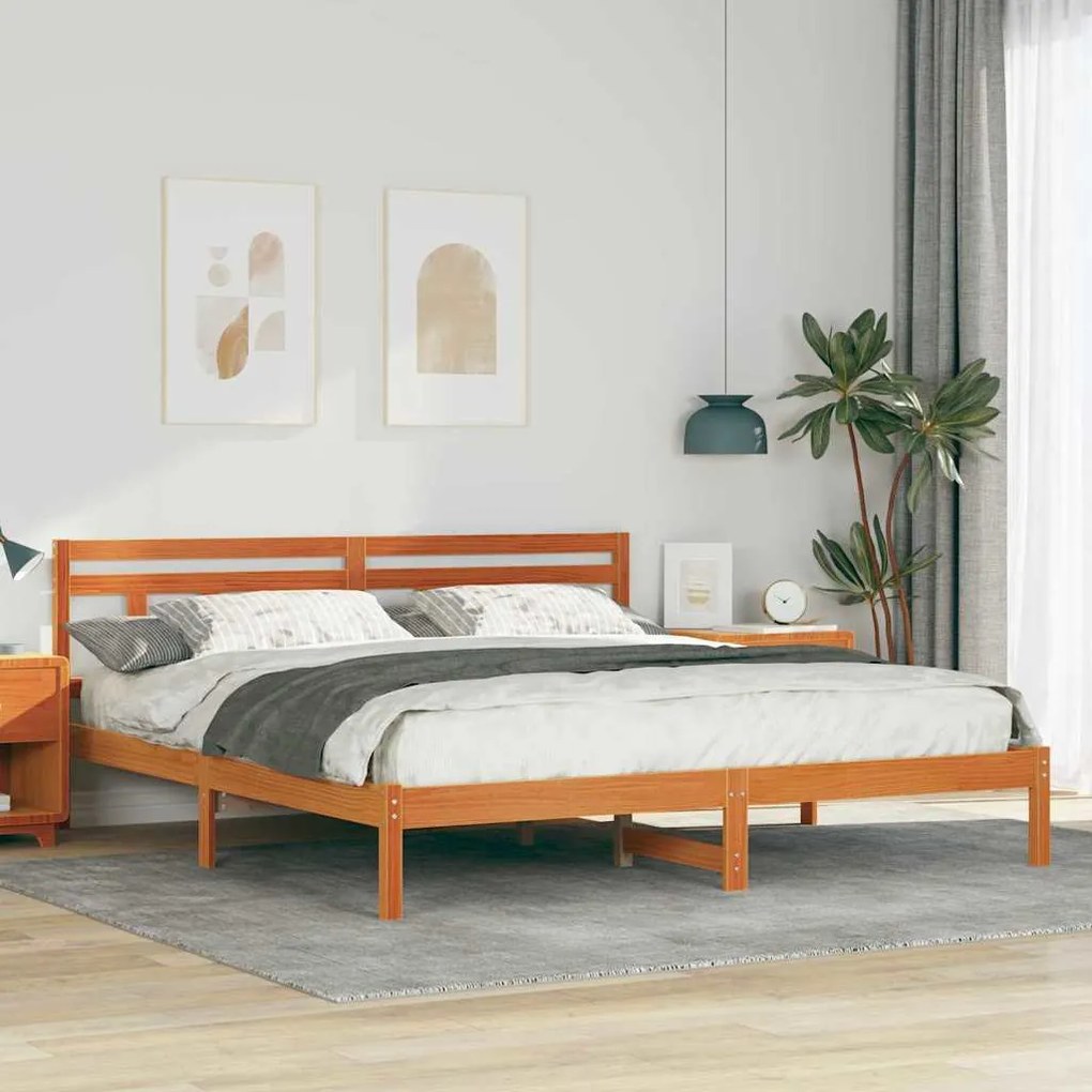 vidaXL Cadru de pat cu headboard Maro 180 x 200 cm Lemn de brad