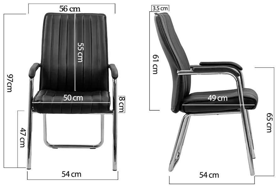Scaun vizitatori negru HRC 614 din piele ecologică și cadrul cromat