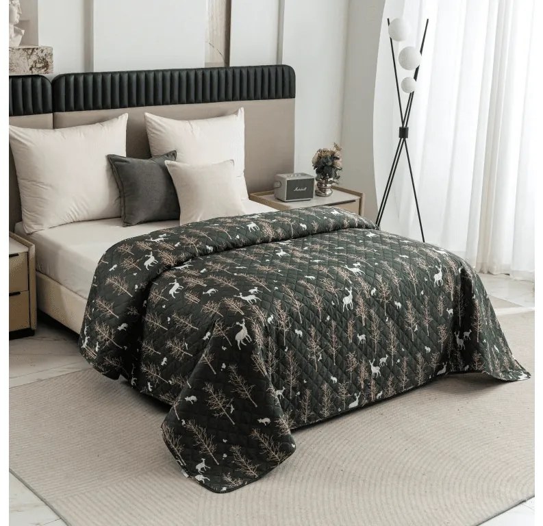 Cuvertura de pat cu model OAK DEER, verde inchis Dimensiune: 170 x 210 cm
