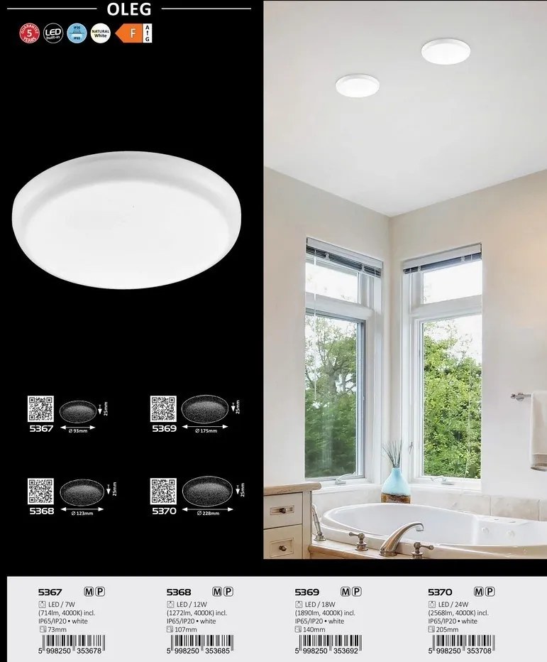 Spot LED incastrabil pentru baie IP20/IP65 Oleg alb 9,3cm
