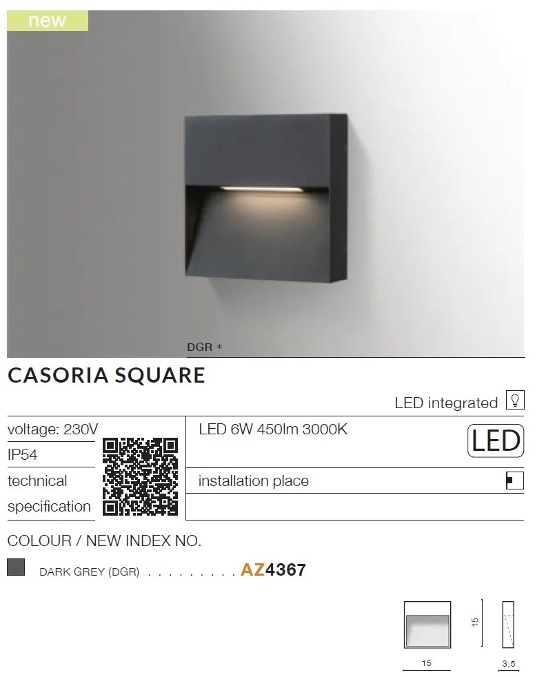 Aplica LED de exterior ambientala IP54 CASORIA SQUARE gri