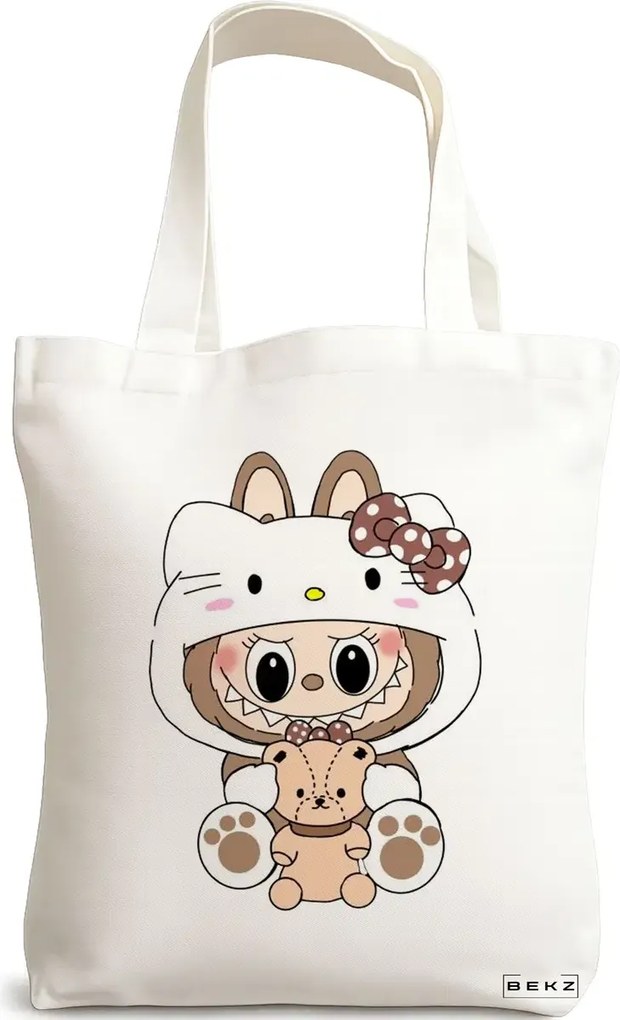 Sacosa de Panza pentru Cumparaturi, Geanta Tote, model Labubu 30 38 x 34.5 cm, Alba, BEKZ®