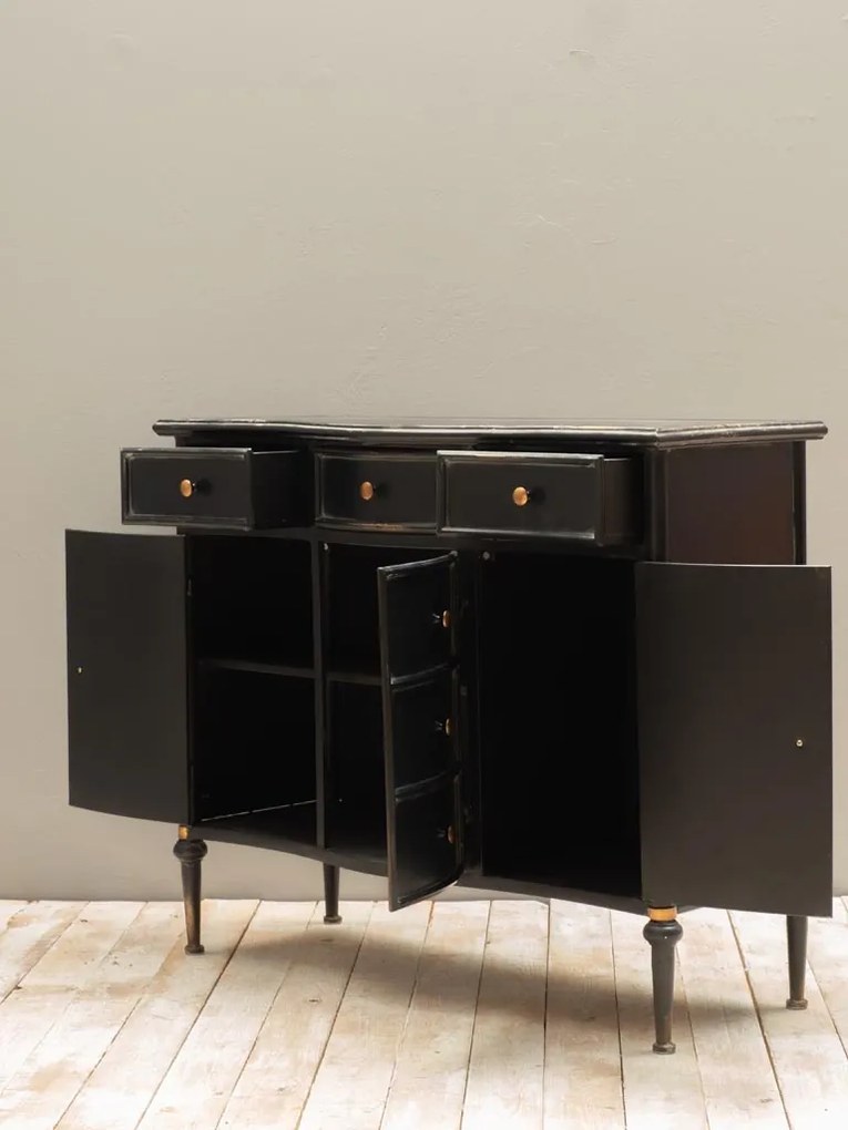 Comoda neagra, din metal, cu 3 sertare si 3 usi, aspect vintage, Orleans
