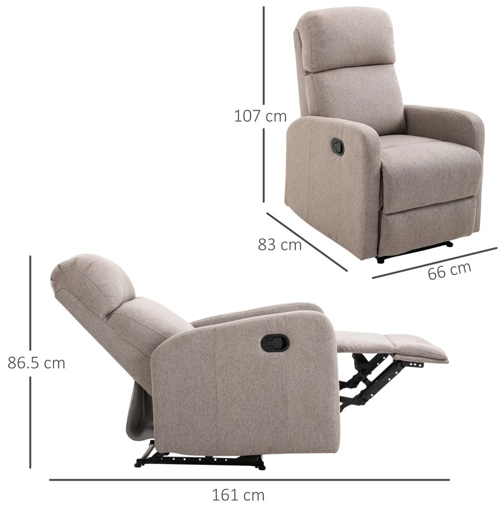 HOMCOM Fotoliu Relax Rabatabil Manual cu Taburet Capacitate maxima 125kg Tesatura de Lin 66 × 95 × 99cm