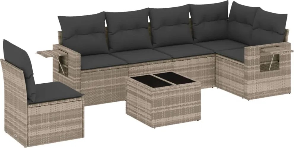 vidaXL Set canapele de grădină cu perne, 7piese gri deschis poliratan