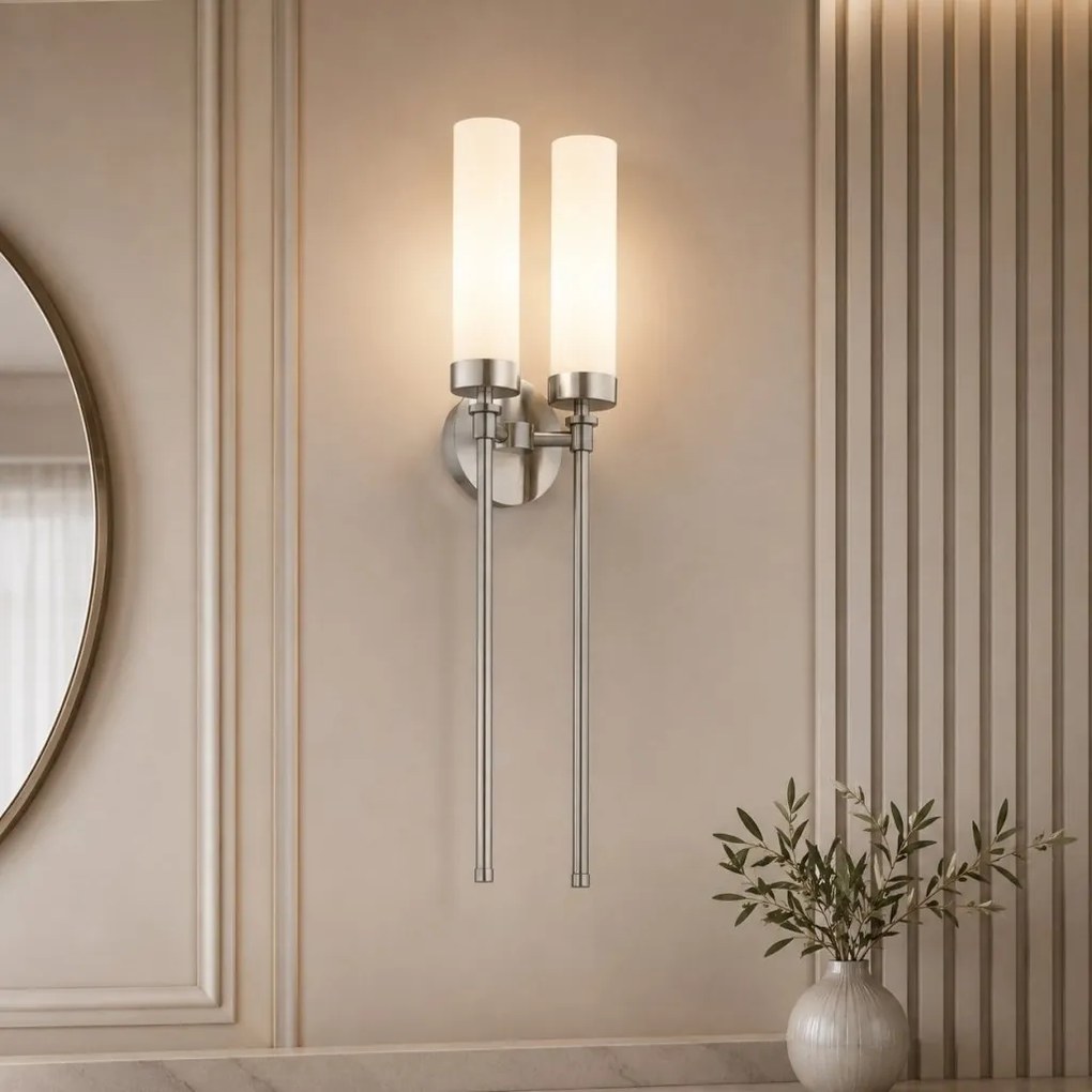Aplica de perete stil elegant PRESTON 2 nickel/sticla opal