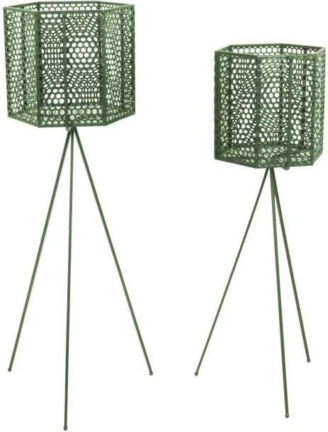 Set 2 suporturi metalice pentru ghiveci PT LIVING Hexagon, verde închis