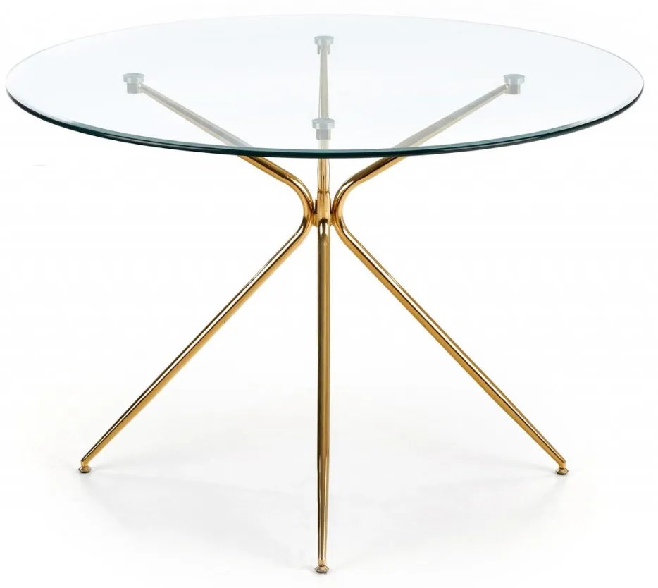 Set masa rotunda Rondo diametru 110 cm + 4 scaune K381 velvet roz/auriu